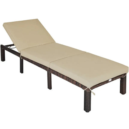 Outdoor Rattan Adjustable Cushioned Chaise - Brown - Outdoor Chaise Lounges