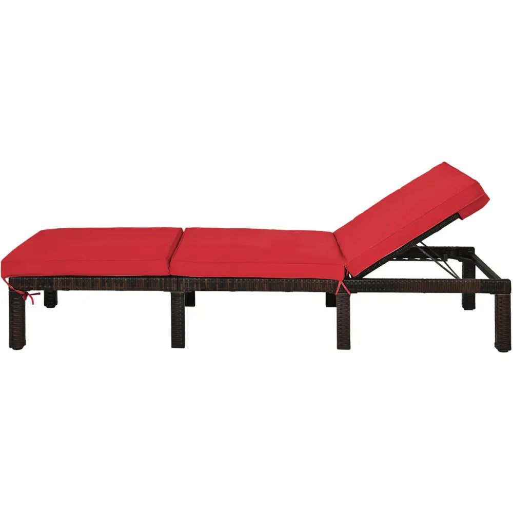 Outdoor Rattan Adjustable Cushioned Chaise-Red - Red - Outdoor Chaise Lounges