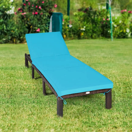 Outdoor Rattan Adjustable Cushioned Chaise-Turquoise - Turquoise - Outdoor Chaise Lounges