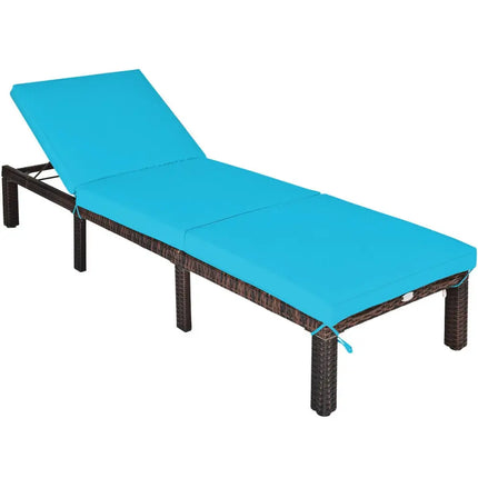 Outdoor Rattan Adjustable Cushioned Chaise-Turquoise - Turquoise - Outdoor Chaise Lounges