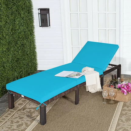 Outdoor Rattan Adjustable Cushioned Chaise-Turquoise - Turquoise - Outdoor Chaise Lounges