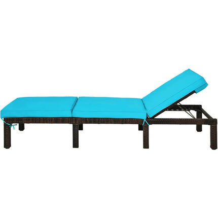 Outdoor Rattan Adjustable Cushioned Chaise-Turquoise - Turquoise - Outdoor Chaise Lounges
