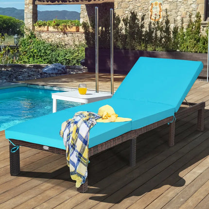 Outdoor Rattan Adjustable Cushioned Chaise-Turquoise - Turquoise - Outdoor Chaise Lounges