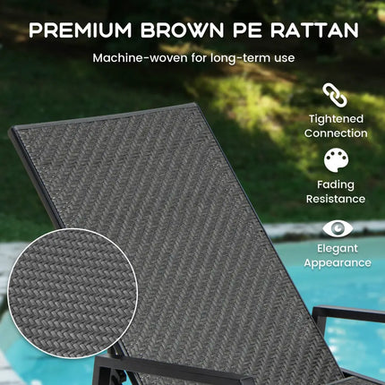 Outdoor Rattan Chaise Lounge Reclining Chair with Armrests and 5-Position Backrest-Brown - Brown - Outdoor Chaise