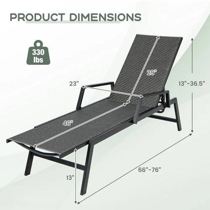 Outdoor Rattan Chaise Lounge Reclining Chair with Armrests and 5-Position Backrest-Brown - Brown - Outdoor Chaise