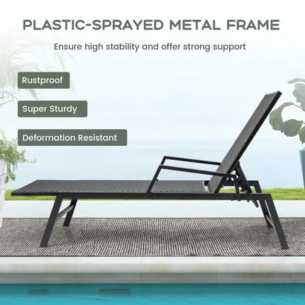 Outdoor Rattan Chaise Lounge Reclining Chair with Armrests and 5-Position Backrest-Brown - Brown - Outdoor Chaise