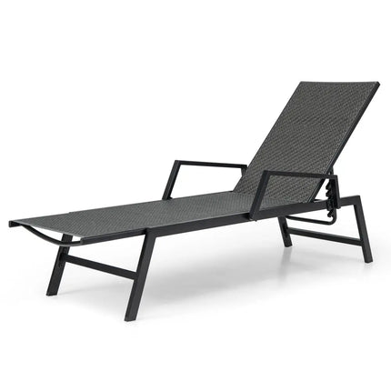 Outdoor Rattan Chaise Lounge Reclining Chair with Armrests and 5-Position Backrest-Brown - Brown - Outdoor Chaise