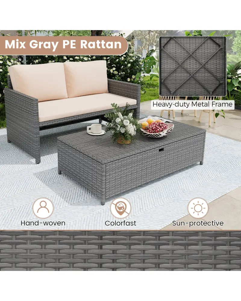 Outdoor Rattan Daybed Wicker Loveseat and 31 Gallon Storage Ottoman-Brown - Brown - Outdoor Sectionals