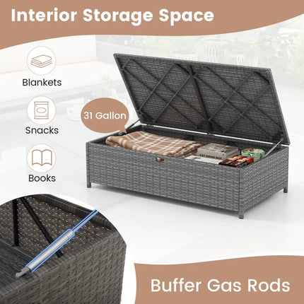 Outdoor Rattan Daybed Wicker Loveseat and 31 Gallon Storage Ottoman-Brown - Brown - Outdoor Sectionals