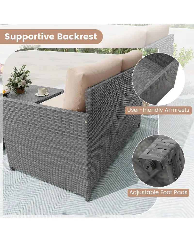 Outdoor Rattan Daybed Wicker Loveseat and 31 Gallon Storage Ottoman-Brown - Brown - Outdoor Sectionals