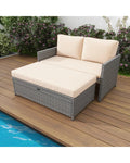 Outdoor Rattan Daybed Wicker Loveseat and 31 Gallon Storage Ottoman-Brown - Brown - Outdoor Sectionals