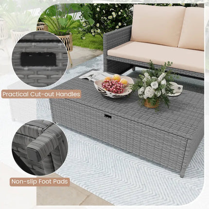 Outdoor Rattan Daybed Wicker Loveseat and 31 Gallon Storage Ottoman-Brown - Brown - Outdoor Sectionals