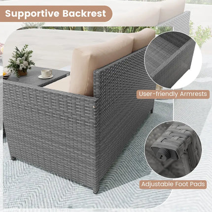 Outdoor Rattan Daybed Wicker Loveseat and 31 Gallon Storage Ottoman-Brown - Brown - Outdoor Sectionals