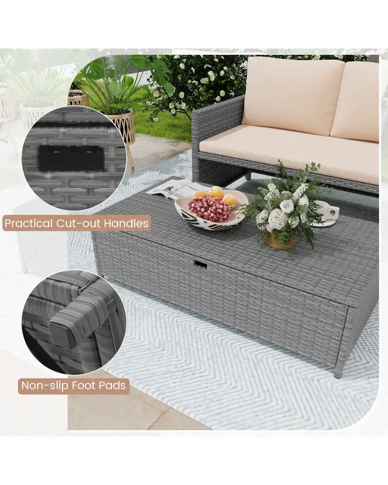 Outdoor Rattan Daybed Wicker Loveseat and 31 Gallon Storage Ottoman-Brown - Brown - Outdoor Sectionals