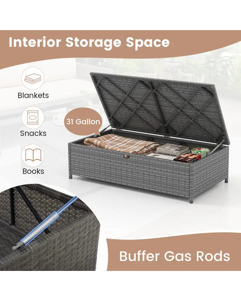 Outdoor Rattan Daybed Wicker Loveseat and 31 Gallon Storage Ottoman-Brown - Brown - Outdoor Sectionals