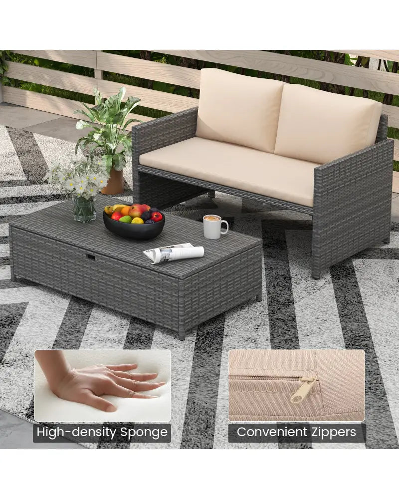 Outdoor Rattan Daybed Wicker Loveseat and 31 Gallon Storage Ottoman-Brown - Brown - Outdoor Sectionals