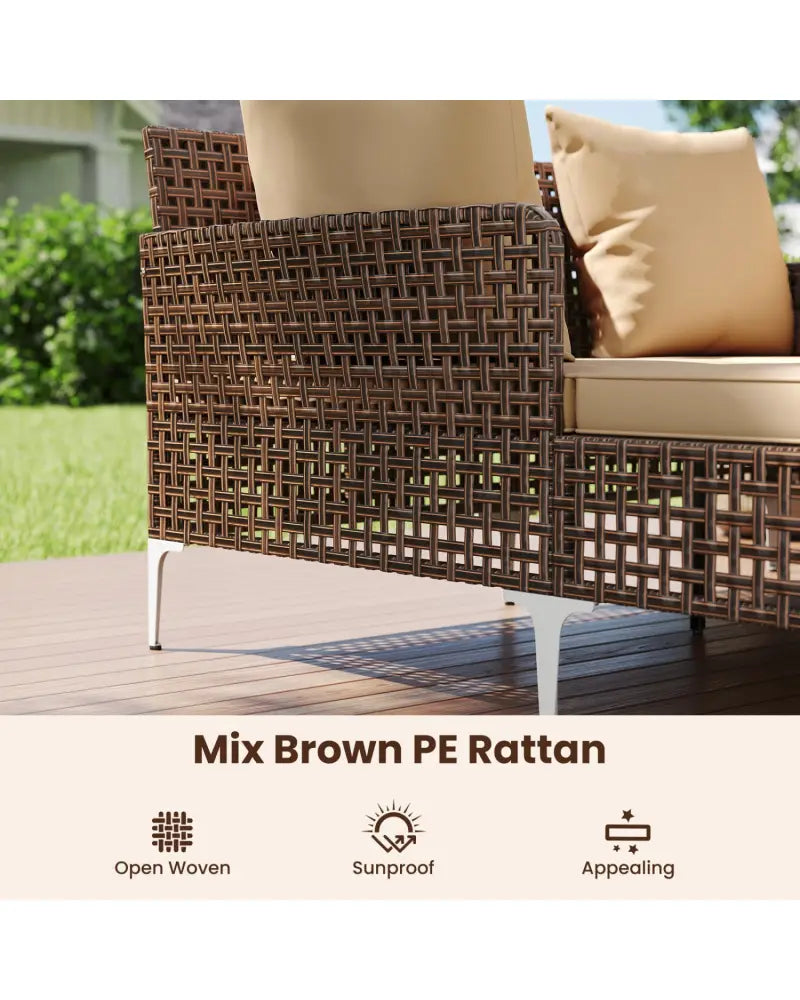 Outdoor Rattan Double Daybed Wicker Chaise Lounge-Brown - Brown - Outdoor Chaise Lounges