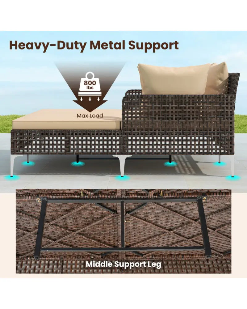 Outdoor Rattan Double Daybed Wicker Chaise Lounge-Brown - Brown - Outdoor Chaise Lounges