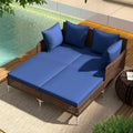 Outdoor Rattan Double Daybed Wicker Chaise Lounge-Navy - Navy - Outdoor Chaise Lounges