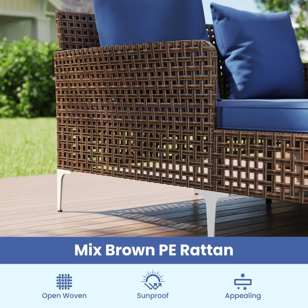 Outdoor Rattan Double Daybed Wicker Chaise Lounge-Navy - Navy - Outdoor Chaise Lounges