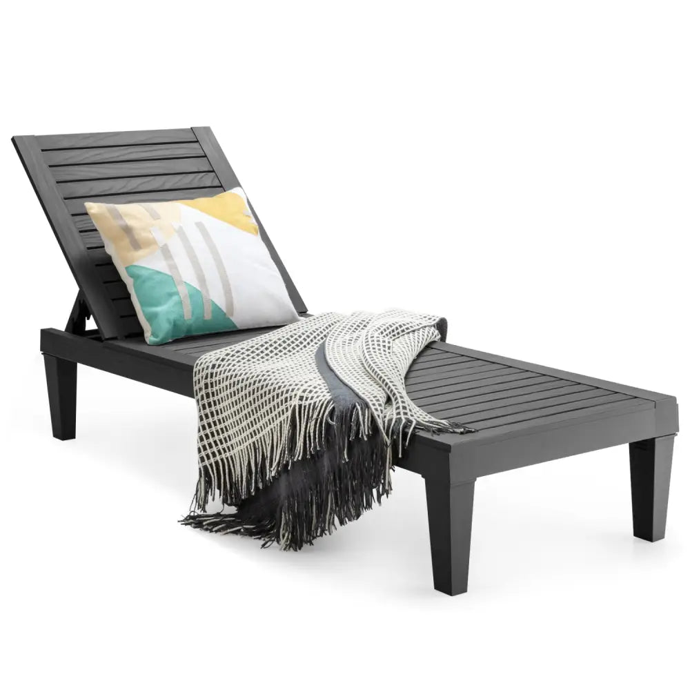 Outdoor Recliner Chair with 5-Position Adjustable Backrest-Black - Black - Outdoor Chaise Lounges