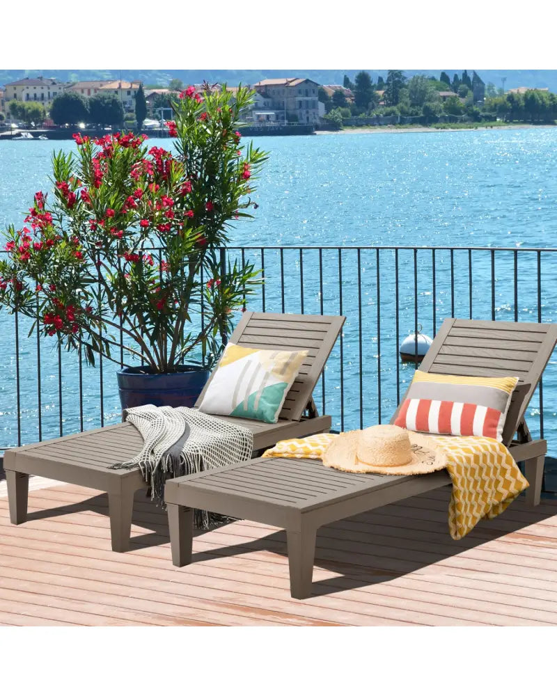 Outdoor Recliner Chair with 5-Position Adjustable Backrest-Brown - Brown - Outdoor Chaise Lounges