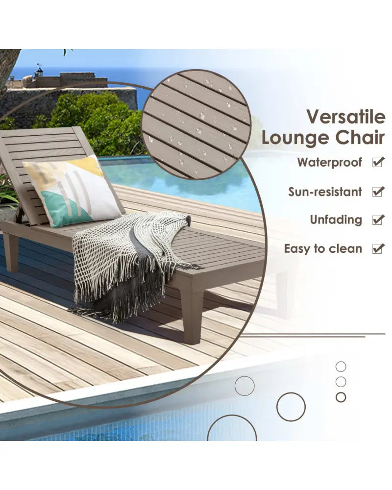 Outdoor Recliner Chair with 5-Position Adjustable Backrest-Brown - Brown - Outdoor Chaise Lounges