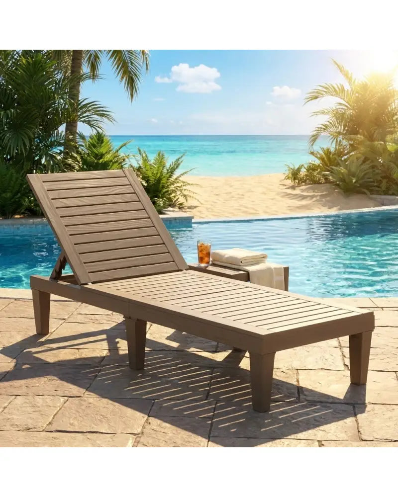 Outdoor Recliner Chair with 5-Position Adjustable Backrest-Brown - Brown - Outdoor Chaise Lounges