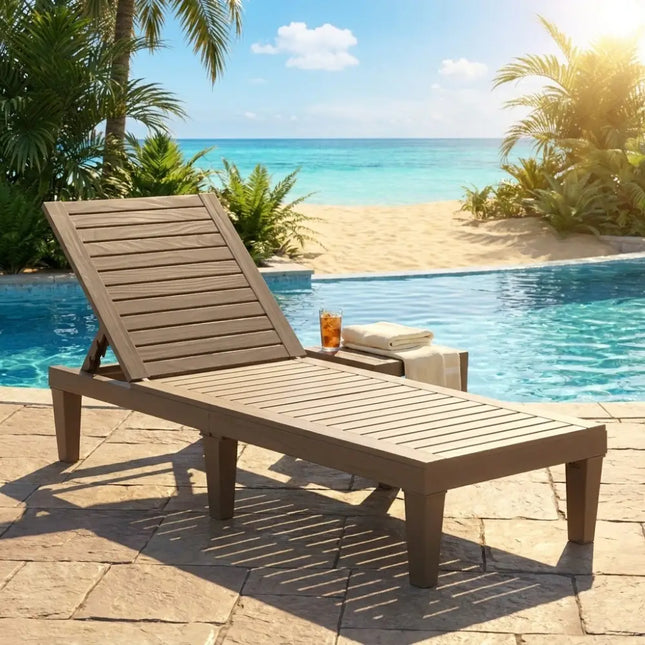 Outdoor Recliner Chair with 5-Position Adjustable Backrest-Brown - Brown - Outdoor Chaise Lounges