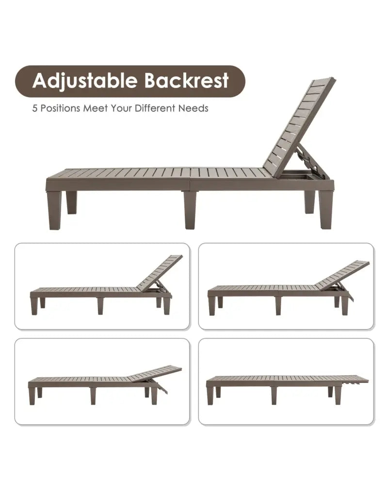 Outdoor Recliner Chair with 5-Position Adjustable Backrest-Brown - Brown - Outdoor Chaise Lounges