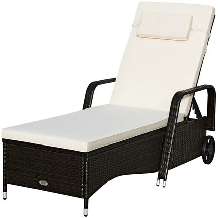 Outdoor Recliner Cushioned Chaise Lounge with Adjustable Backrest-White - White - Outdoor Chaise Lounges