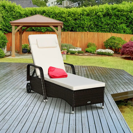 Outdoor Recliner Cushioned Chaise Lounge with Adjustable Backrest-White - White - Outdoor Chaise Lounges