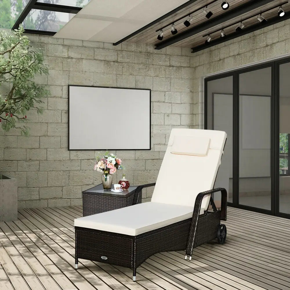 Outdoor Recliner Cushioned Chaise Lounge with Adjustable Backrest-White - White - Outdoor Chaise Lounges