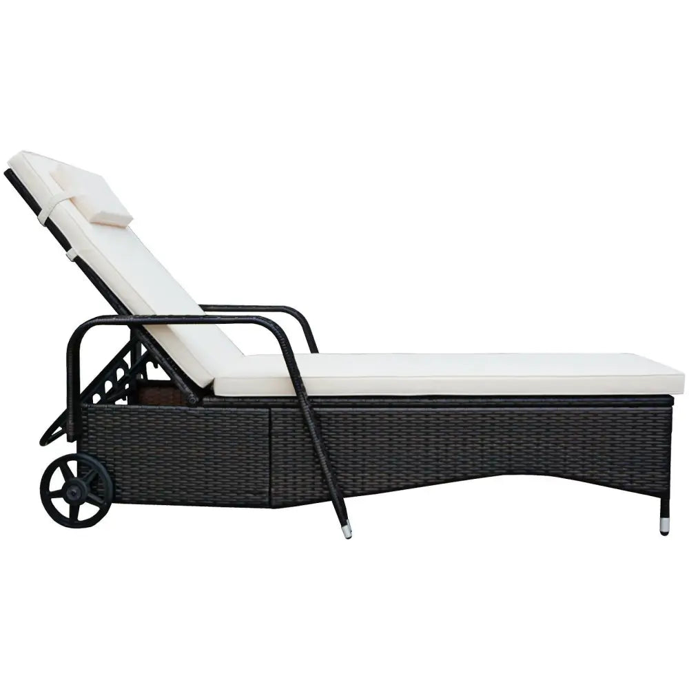 Outdoor Recliner Cushioned Chaise Lounge with Adjustable Backrest-White - White - Outdoor Chaise Lounges