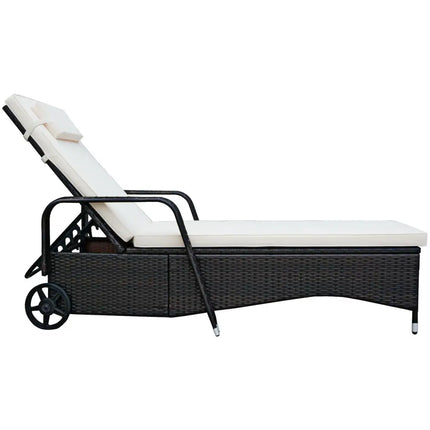 Outdoor Recliner Cushioned Chaise Lounge with Adjustable Backrest-White - White - Outdoor Chaise Lounges