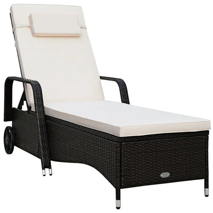 Outdoor Recliner Cushioned Chaise Lounge with Adjustable Backrest-White - White - Outdoor Chaise Lounges