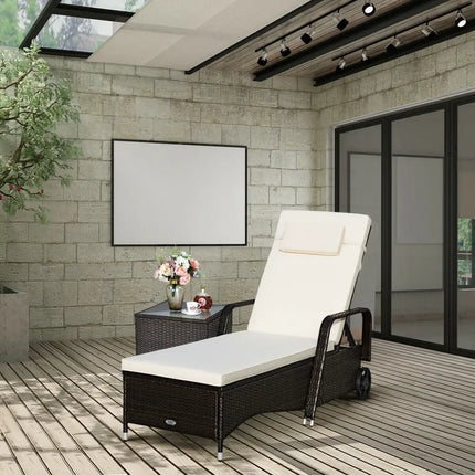 Outdoor Recliner Cushioned Chaise Lounge with Adjustable Backrest-White - White - Outdoor Chaise Lounges