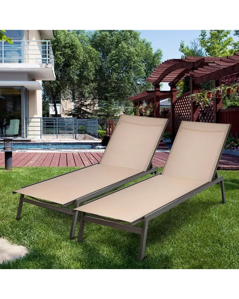 Outdoor Reclining Chaise Lounge Chair with 6-Position Adjustable Back-Brown - Brown - Outdoor Chaise Lounges