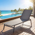 Outdoor Reclining Chaise Lounge Chair with 6-Position Adjustable Back-Gray - Gray - Outdoor Chaise Lounges