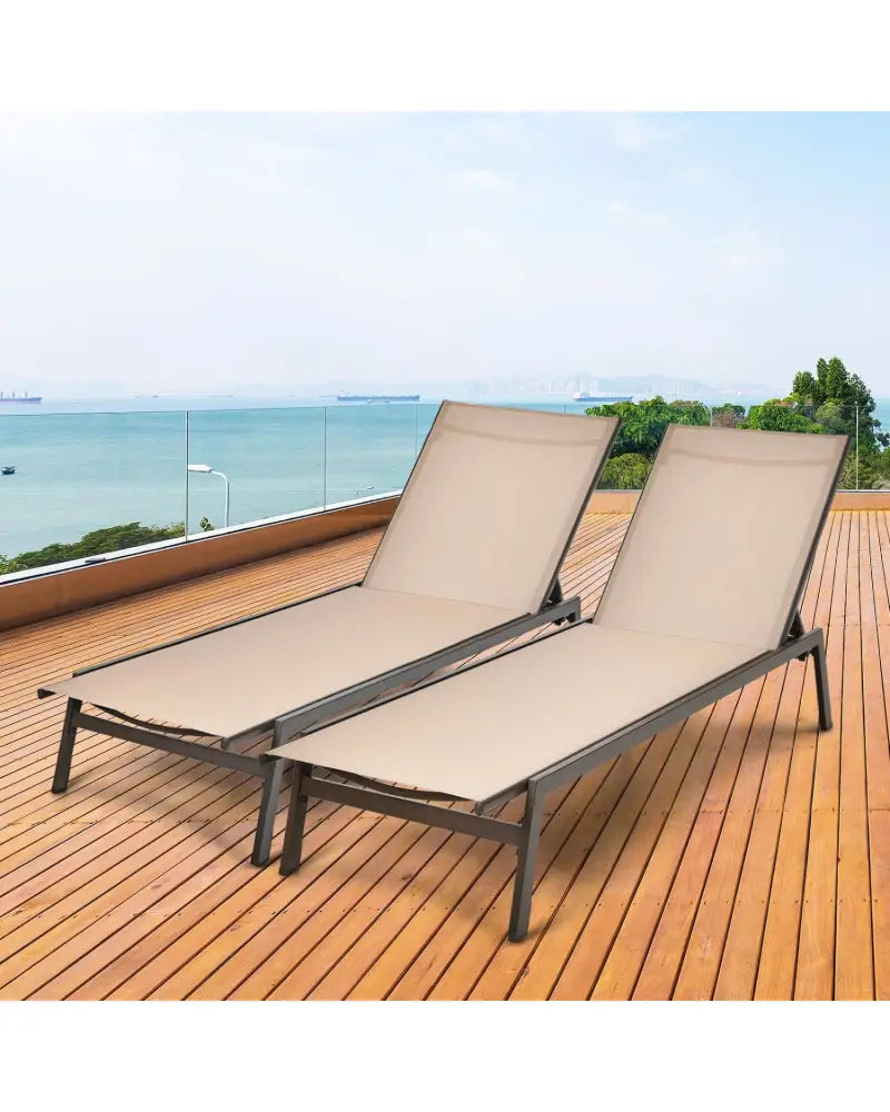 Outdoor Reclining Chaise Lounge Chair with 6-Position Adjustable Back-Brown - Brown - Outdoor Chaise Lounges