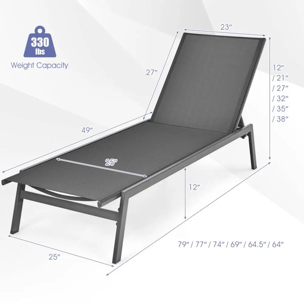 Outdoor Reclining Chaise Lounge Chair with 6-Position Adjustable Back-Gray - Gray - Outdoor Chaise Lounges