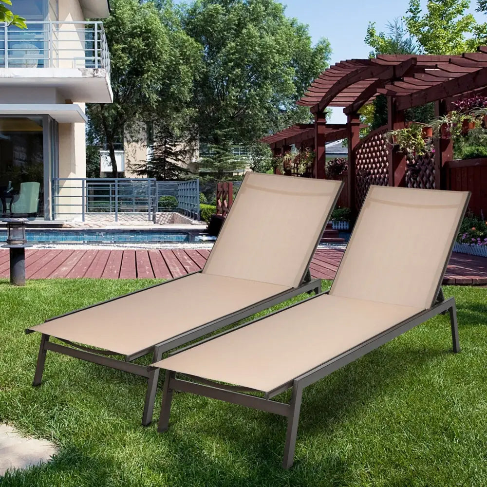 Outdoor Reclining Chaise Lounge Chair with 6-Position Adjustable Back-Brown - Brown - Outdoor Chaise Lounges
