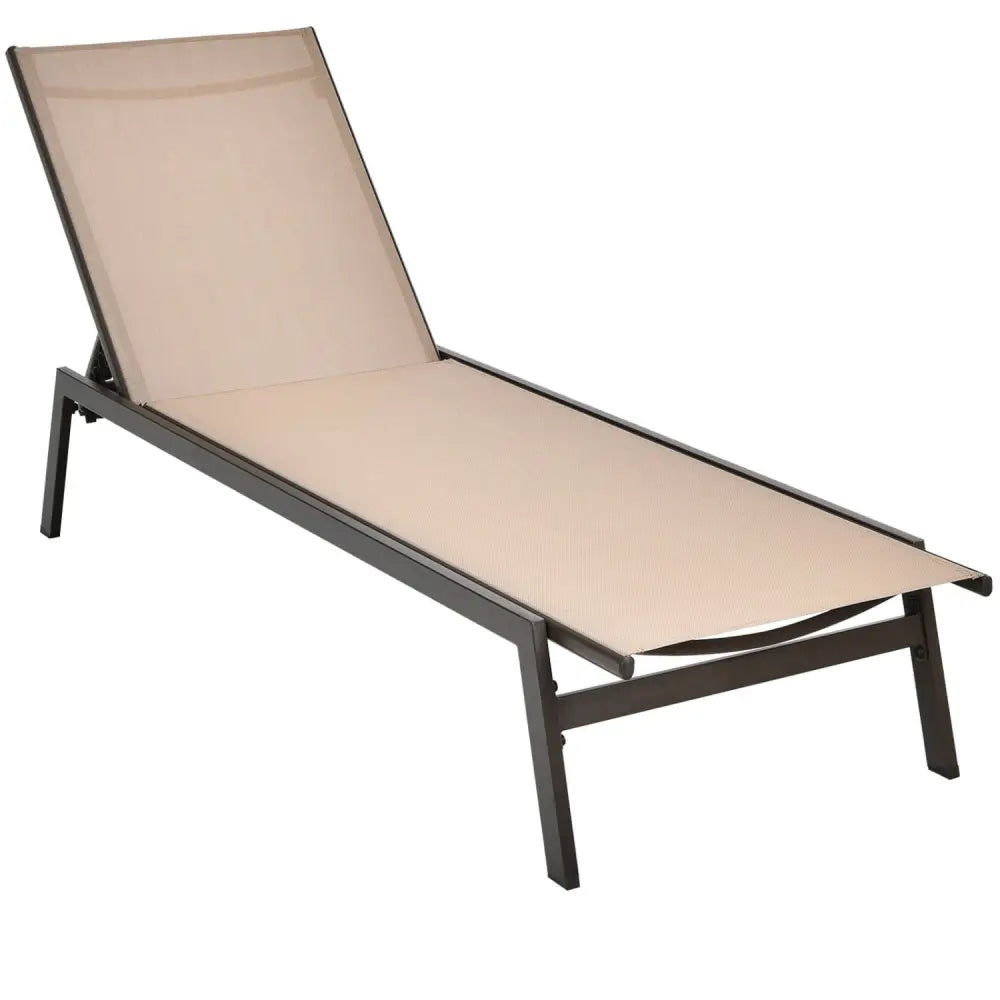 Outdoor Reclining Chaise Lounge Chair with 6-Position Adjustable Back-Brown - Brown - Outdoor Chaise Lounges
