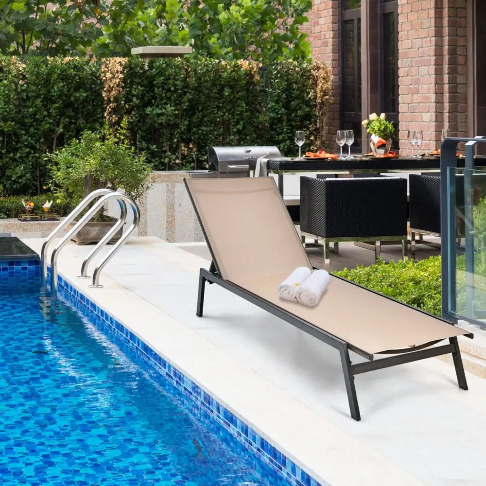 Outdoor Reclining Chaise Lounge Chair with 6-Position Adjustable Back-Brown - Brown - Outdoor Chaise Lounges