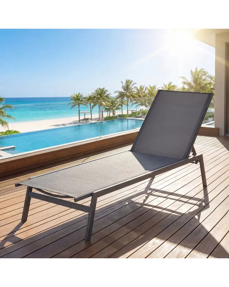 Outdoor Reclining Chaise Lounge Chair with 6-Position Adjustable Back-Gray - Gray - Outdoor Chaise Lounges