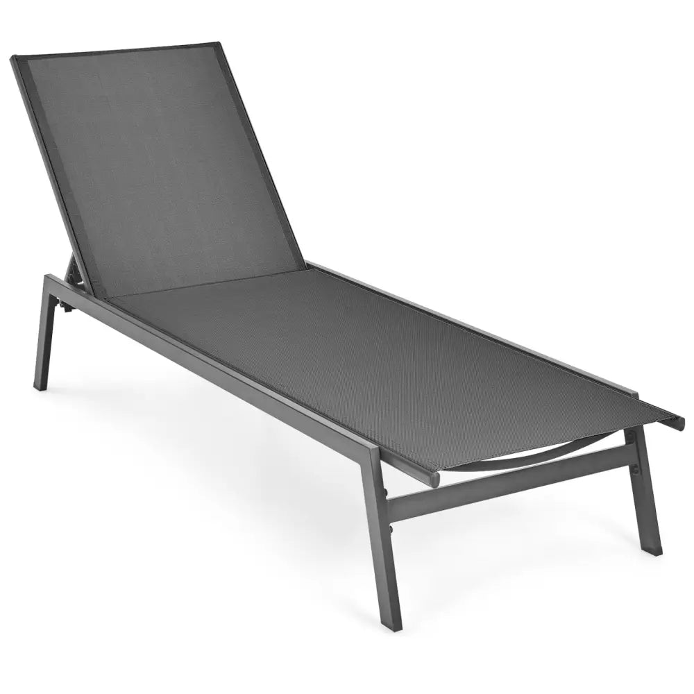 Outdoor Reclining Chaise Lounge Chair with 6-Position Adjustable Back-Gray - Gray - Outdoor Chaise Lounges