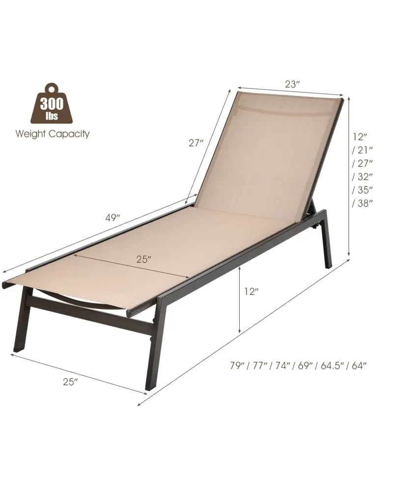 Outdoor Reclining Chaise Lounge Chair with 6-Position Adjustable Back-Brown - Brown - Outdoor Chaise Lounges