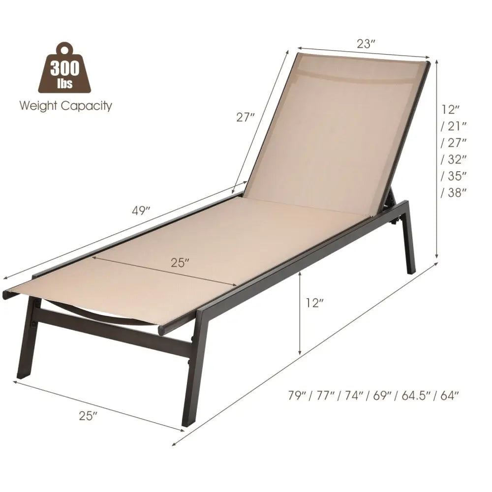 Outdoor Reclining Chaise Lounge Chair with 6-Position Adjustable Back-Brown - Brown - Outdoor Chaise Lounges