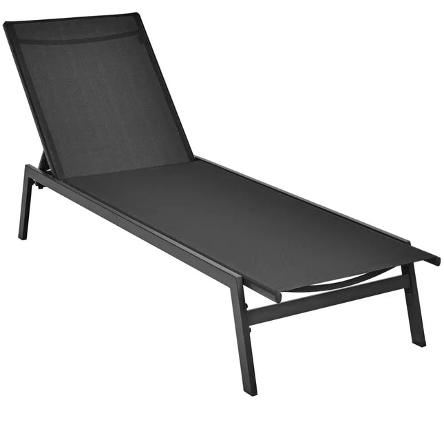Outdoor Reclining Chaise Lounge Chair with 6-Position Adjustable Back-Black - Black - Outdoor Chaise Lounges