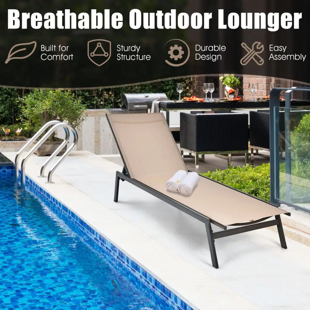 Outdoor Reclining Chaise Lounge Chair with 6-Position Adjustable Back-Brown - Brown - Outdoor Chaise Lounges